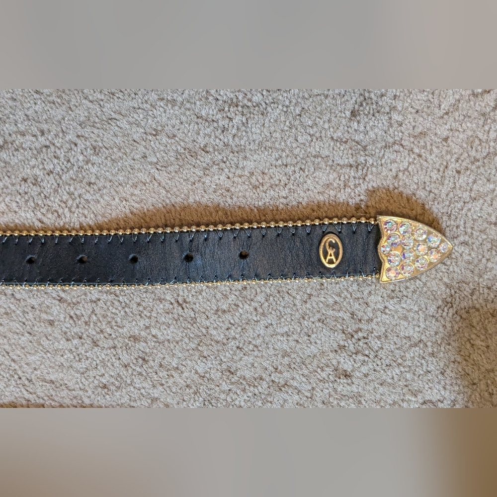 Christine Alexander Belt Western Black Leather Embellished Rhinestone Crystal M - Picture 4 of 9